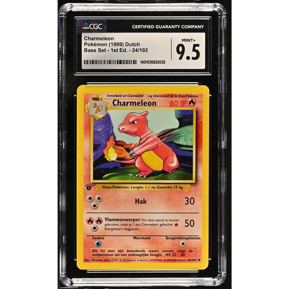 CGC 9.5 MINT+ Charmeleon 1st Edition 24/102 Pokemon Dutch Base Set (PSA/BGS) - Picture 1 of 2